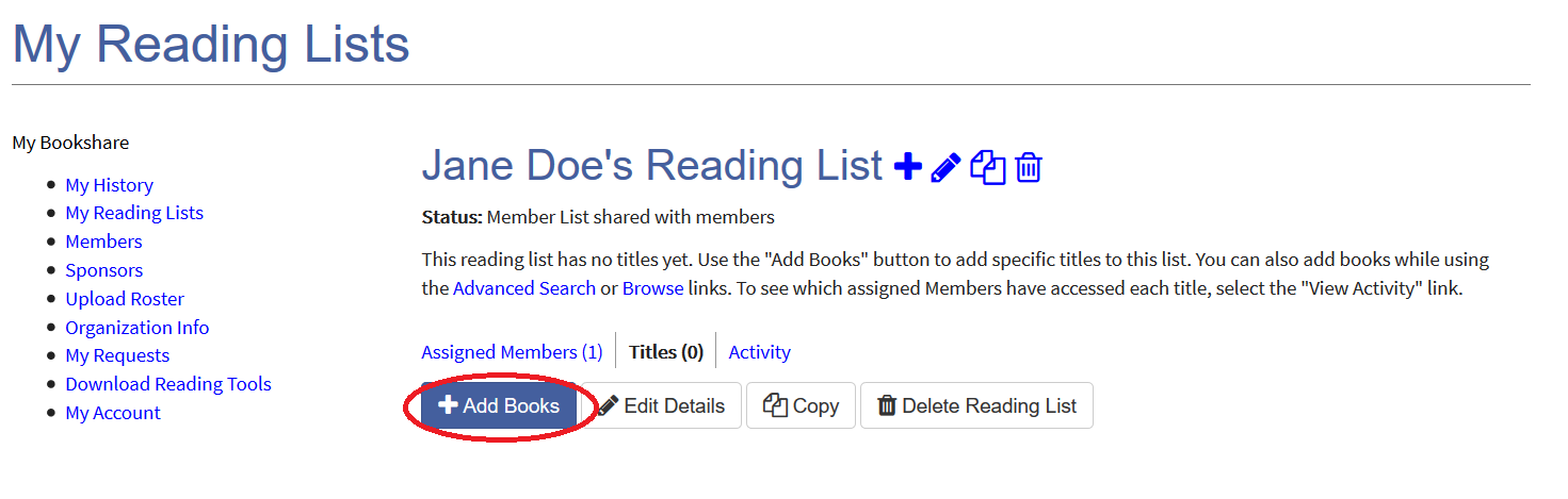 Screnshot of Add Books button