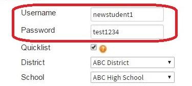 Add student window with username and password fields highlighted