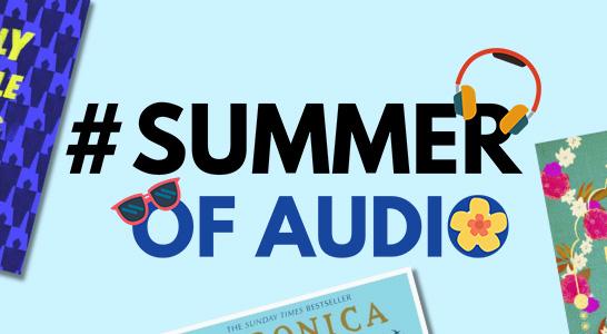 Hashtag Summer of Audio with collage of book covers.