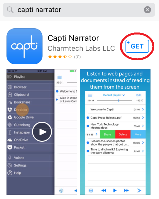 Capti Voice displayed in the App Store.