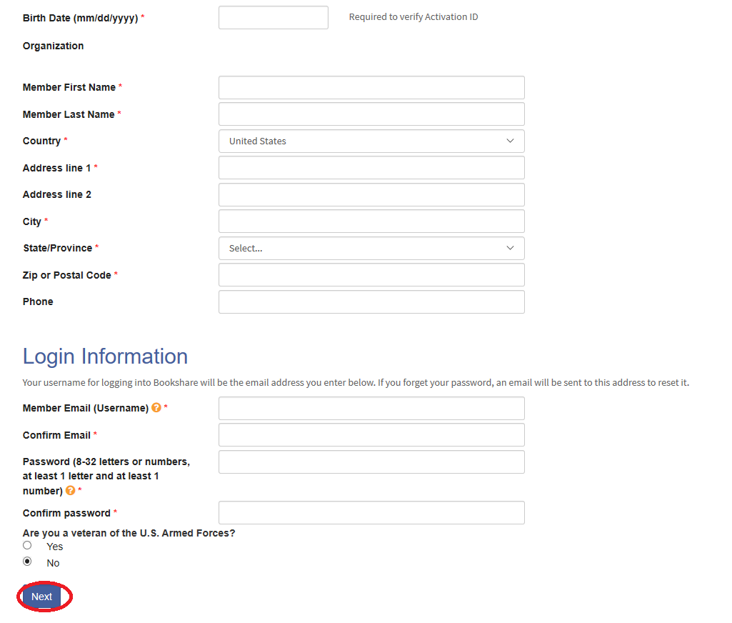 Screenshot of Member Information Form