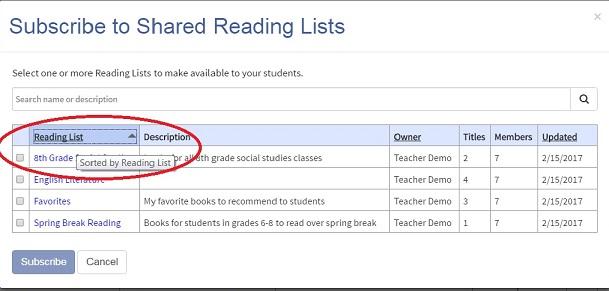 Screenshot of Reading List sorting features