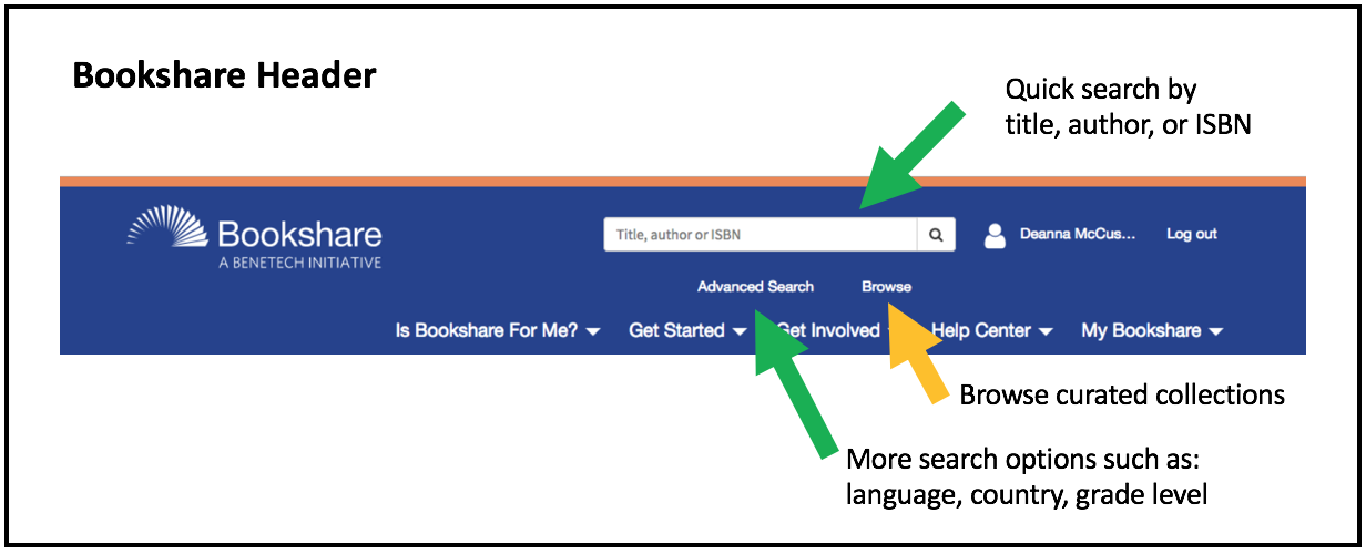 Screenshot of banner highlighting the Browse, Advanced Search, and Quick Search elements