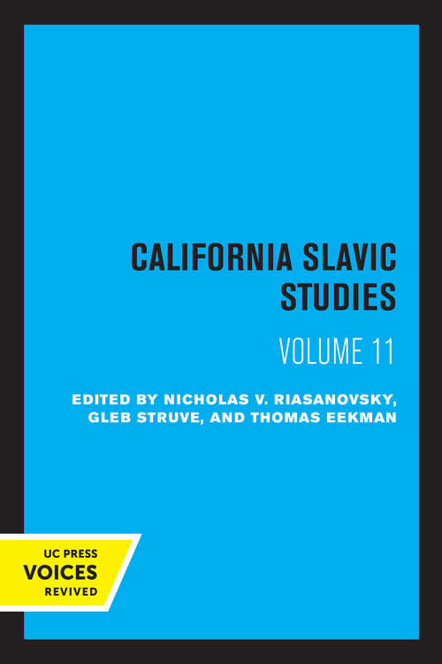 Book cover of California Slavic Studies, Volume XI (California Slavic Studies #11)