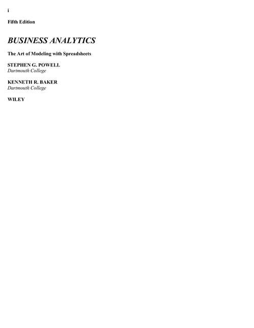 Book cover of Business Analytics: The Art of Modeling with Spreadsheets (Fifth Edition)
