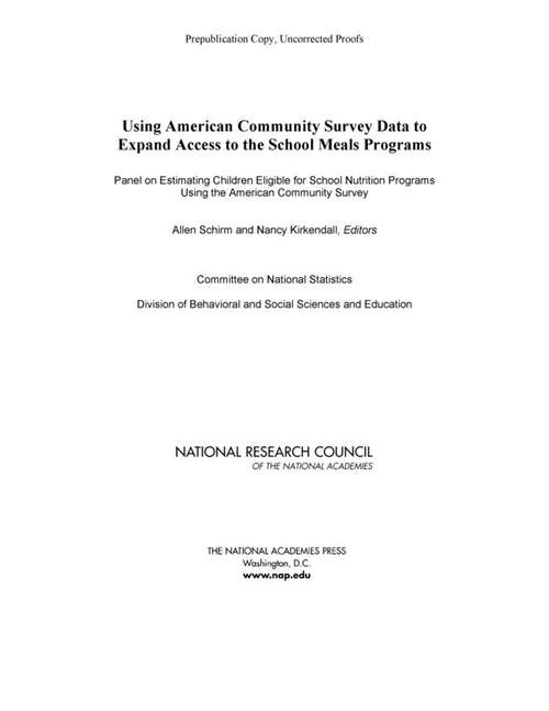 Book cover of Using American Community Survey Data to Expand Access to the School Meals Programs