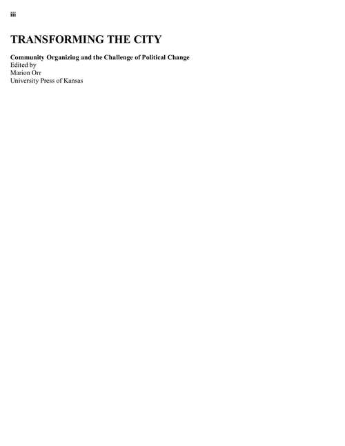 Book cover of Transforming the City: Community Organizing and the Challenge of Political Change