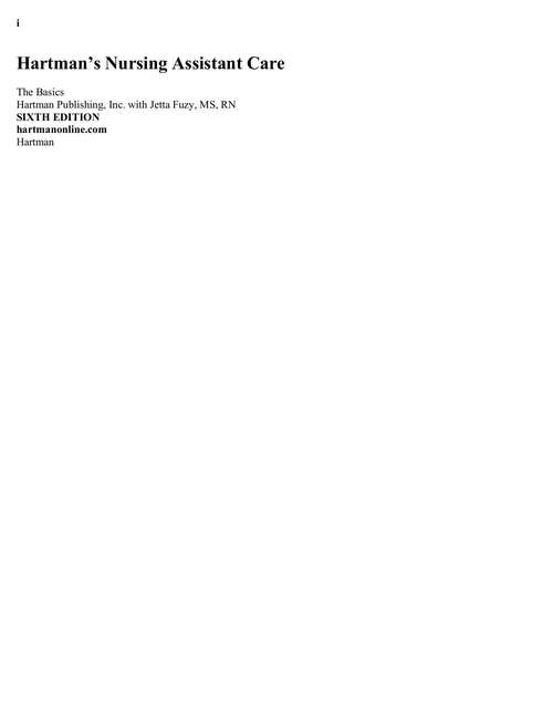 Book cover of Hartman's Nursing Assistant Care: The Basics (Sixth Edition)