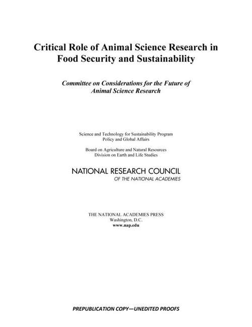 Book cover of Critical Role of Animal Science Research in Food Security and Sustainability