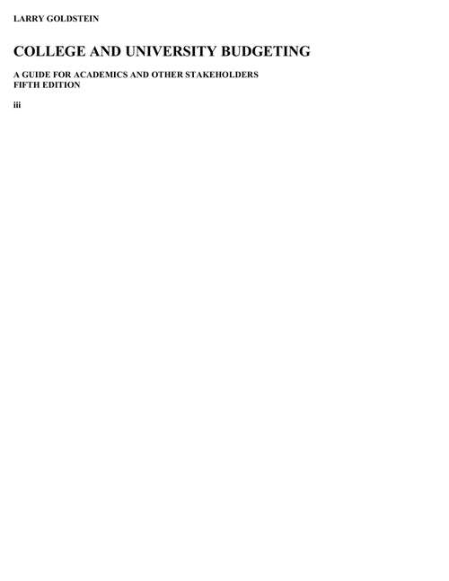 Book cover of College and University Budgeting: A Guide for Academics and Other Stakeholders (Fifth Edition)
