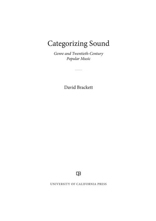 Book cover of Categorizing Sound: Genre and Twentieth-Century Popular Music