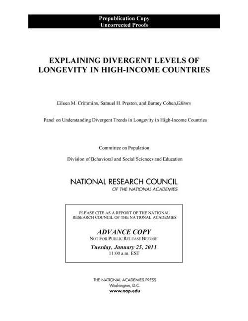 Book cover of Explaining Divergent Levels of Longevity in High-Income Countries