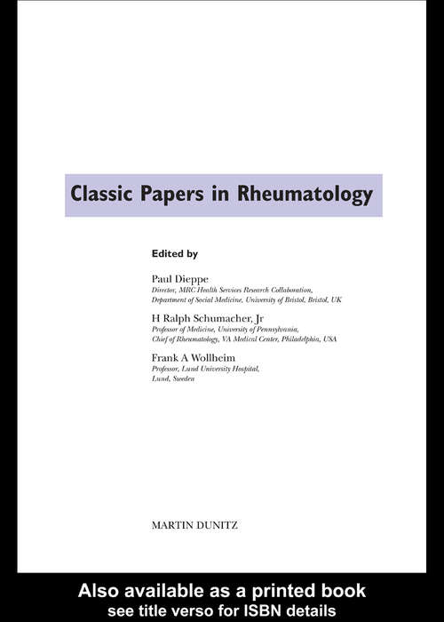 Book cover of Classic Papers in Rheumatology (1)