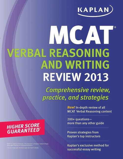 Book cover of Kaplan MCAT Verbal Reasoning Review: Comprehensive Review, Practice, and Strategies