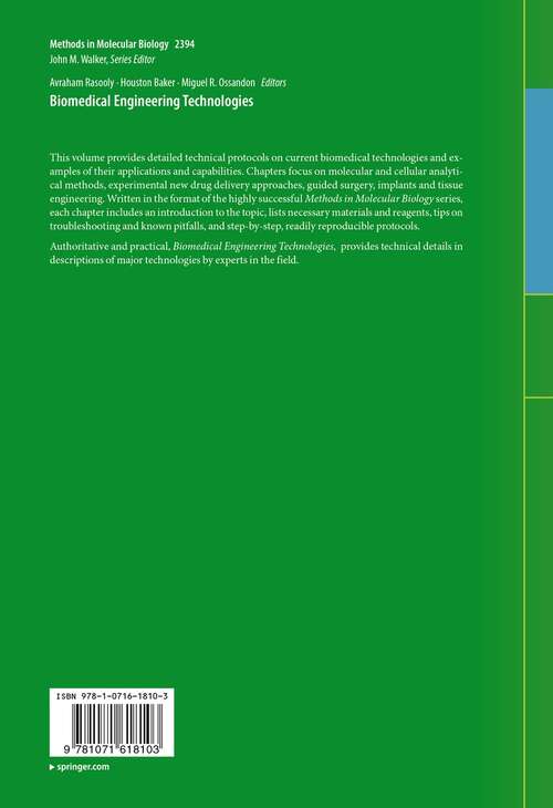 Biomedical Engineering Technologies: Volume 2 (Methods in Molecular Biology #2394)