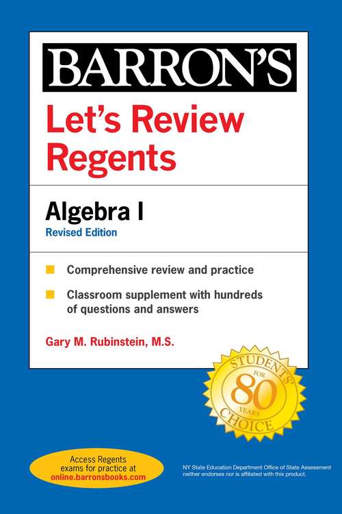 Book cover of Let's Review Regents: Algebra I Revised Edition (Barron's Regents NY)