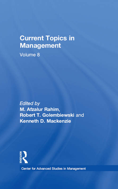 Current Topics in Management: Volume 8 (Center for Advanced Studies in Management)