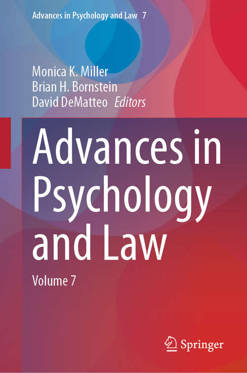 Book cover of Advances in Psychology and Law: Volume 7 (Advances in Psychology and Law #7)