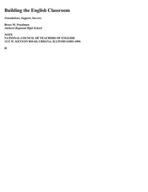 Book cover of Building The English Classroom: Foundations, Support, Success