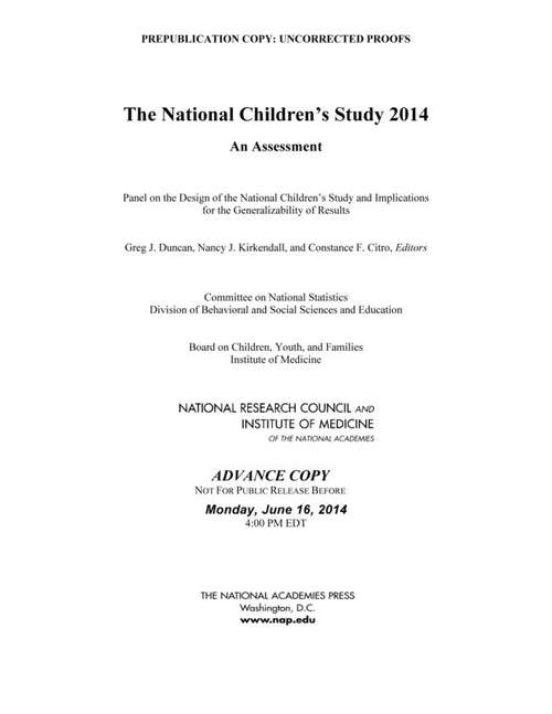 Book cover of The National Children's Study 2014: An Assessment