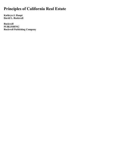 Book cover of Principles of California Real Estate (Nineteenth Edition)