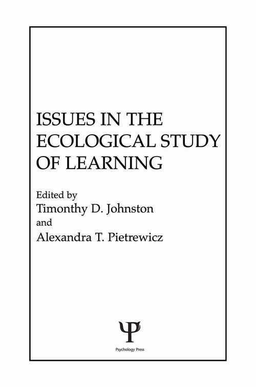 Book cover of Issues in the Ecological Study of Learning