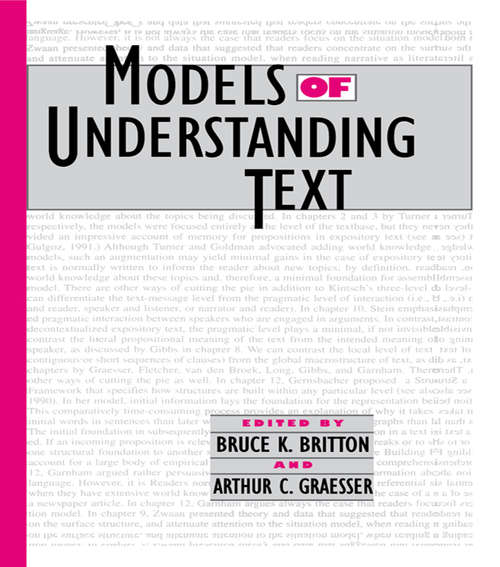 Models of Understanding Text (Cog Studies Grp of the Inst for Behavioral Research at UGA)