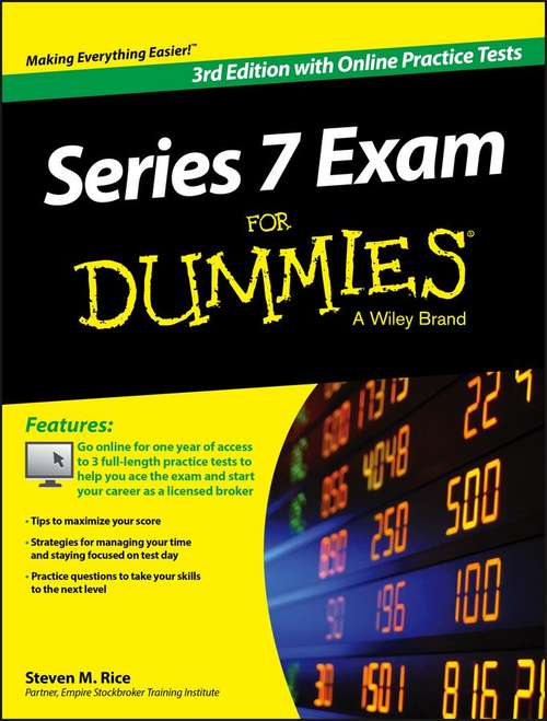 Book cover of Series 7 Exam For Dummies, with Online Practice Tests