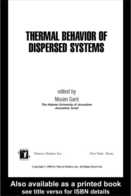 Book cover of Thermal Behavior of Dispersed Systems (1) (Surfactant Science)