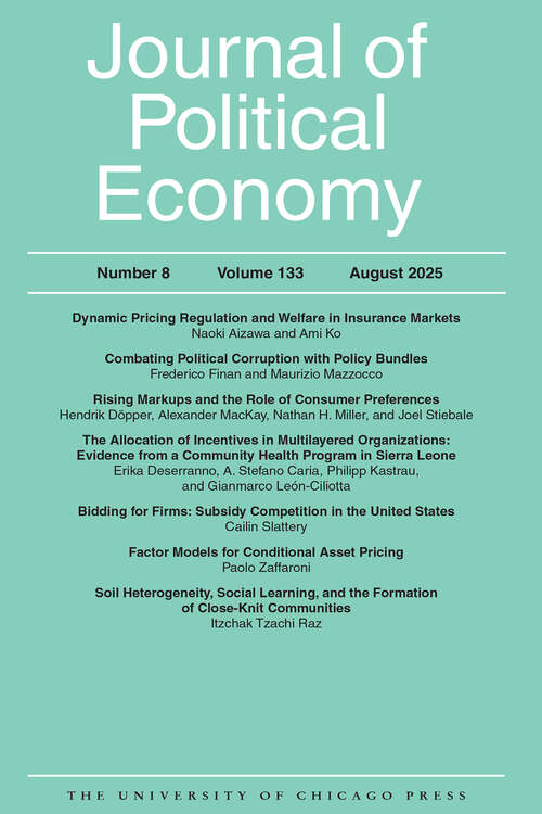 Book cover of Journal of Political Economy, volume 133 number 8 (August 2025)