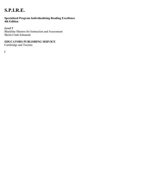 Book cover of S.P.I.R.E. Blackline Masters for Instruction and Assessment, Level 5 (4th ed.)