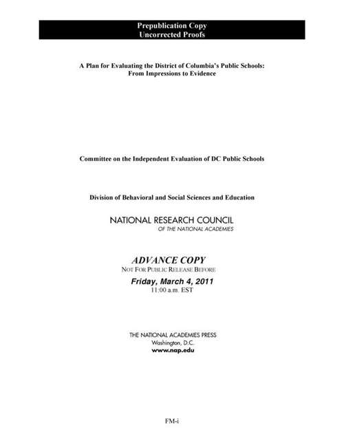 Book cover of A Plan for Evaluating the District of Columbia's Public Schools: From Impressions to Evidence
