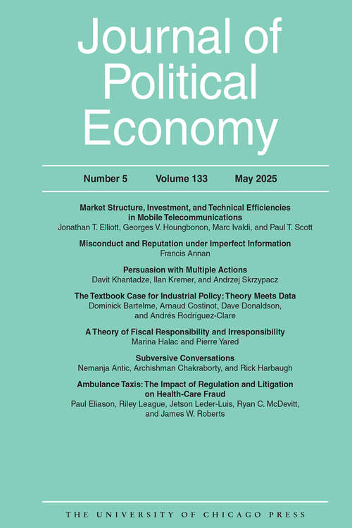 Book cover of Journal of Political Economy, volume 133 number 5 (May 2025)