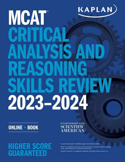 Book cover of MCAT Critical Analysis and Reasoning Skills Review 2023-2024: Online + Book (Kaplan Test Prep)