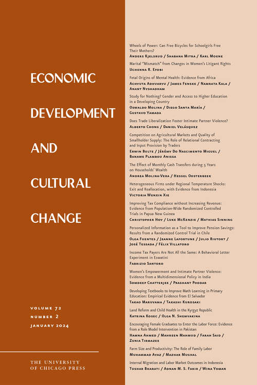 Book cover of Economic Development and Cultural Change, volume 72 number 2 (January 2024)