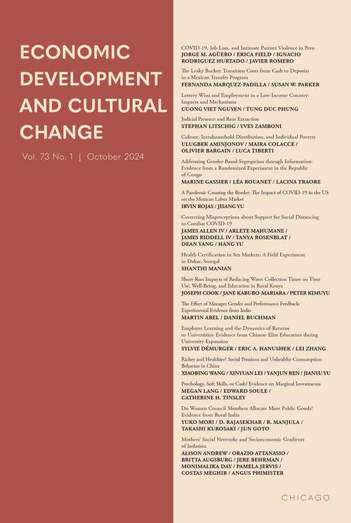 Book cover of Economic Development and Cultural Change, volume 73 number 1 (October 2024)