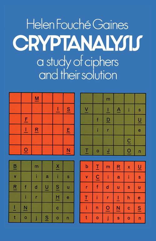 Book cover of Cryptanalysis: A Study of Ciphers and Their Solution
