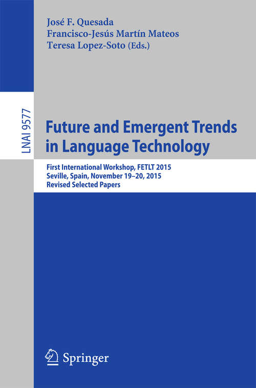 Book cover of Future and Emergent Trends in Language Technology