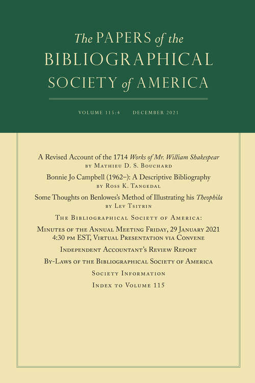 Book cover of The Papers of the Bibliographical Society of America, volume 115 number 4 (December 2021)