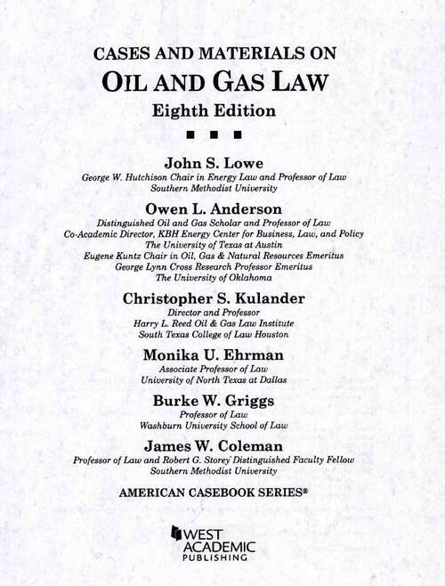 Book cover of Cases And Materials On Oil And Gas Law (8) (American Casebook Ser.)