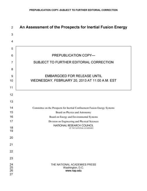 Book cover of An Assessment of the Prospects for Inertial Fusion Energy