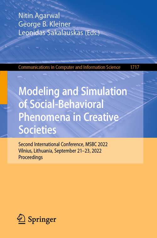 Cover image of Modeling and Simulation of Social-Behavioral Phenomena in Creative Societies