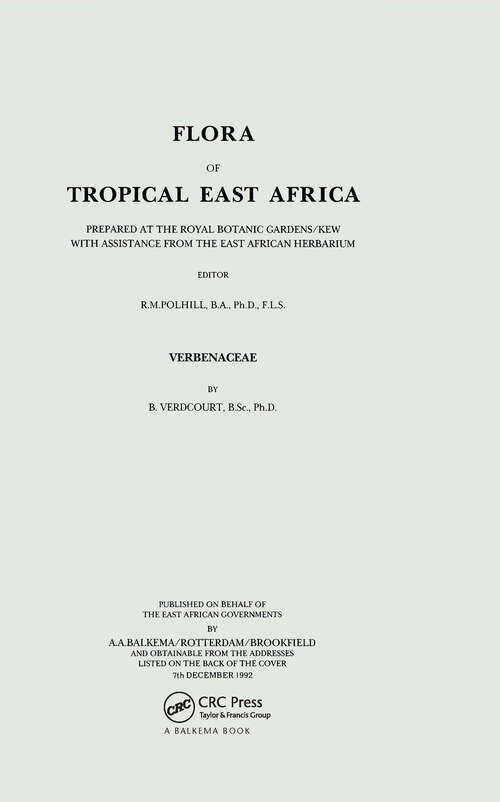 Book cover of Flora of Tropical East Africa - Verbenaceae (1992)