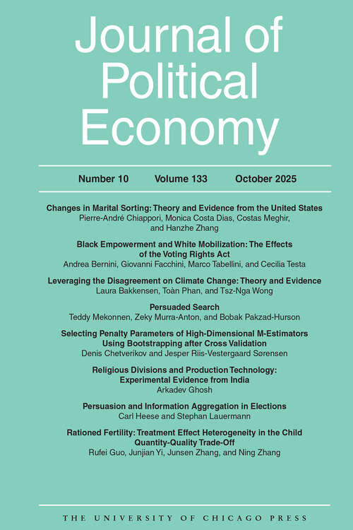 Book cover of Journal of Political Economy, volume 133 number 10 (October 2025)