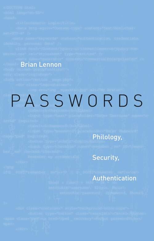 Book cover of Passwords: Philology, Security, Authentication