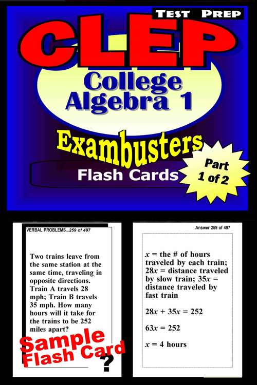 Book cover of CLEP Test Prep Review Flash Cards: College Algebra I (Exambusters CLEP Algebra Workbook: 3 (1 of 2))