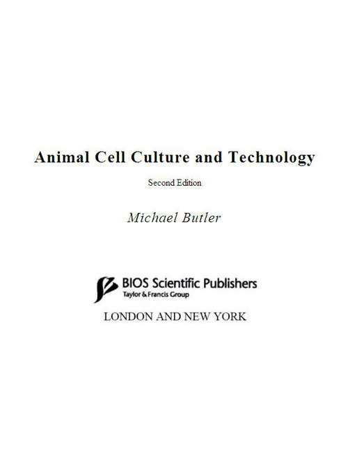 Book cover of Animal Cell Culture and Technology (2) (THE BASICS (Garland Science))