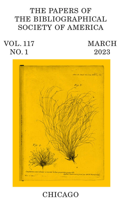Book cover of The Papers of the Bibliographical Society of America, volume 117 number 1 (March 2023)