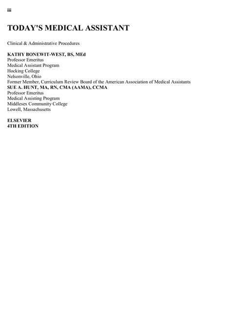 Book cover of Today's Medical Assistant: Clinical and Administrative Procedures (Fourth Edition)