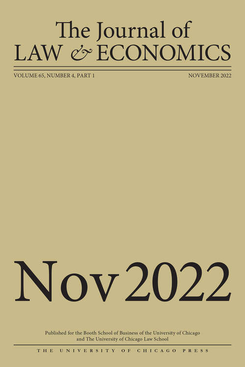 Book cover of The Journal of Law and Economics, volume 65 number 4 (November 2022)